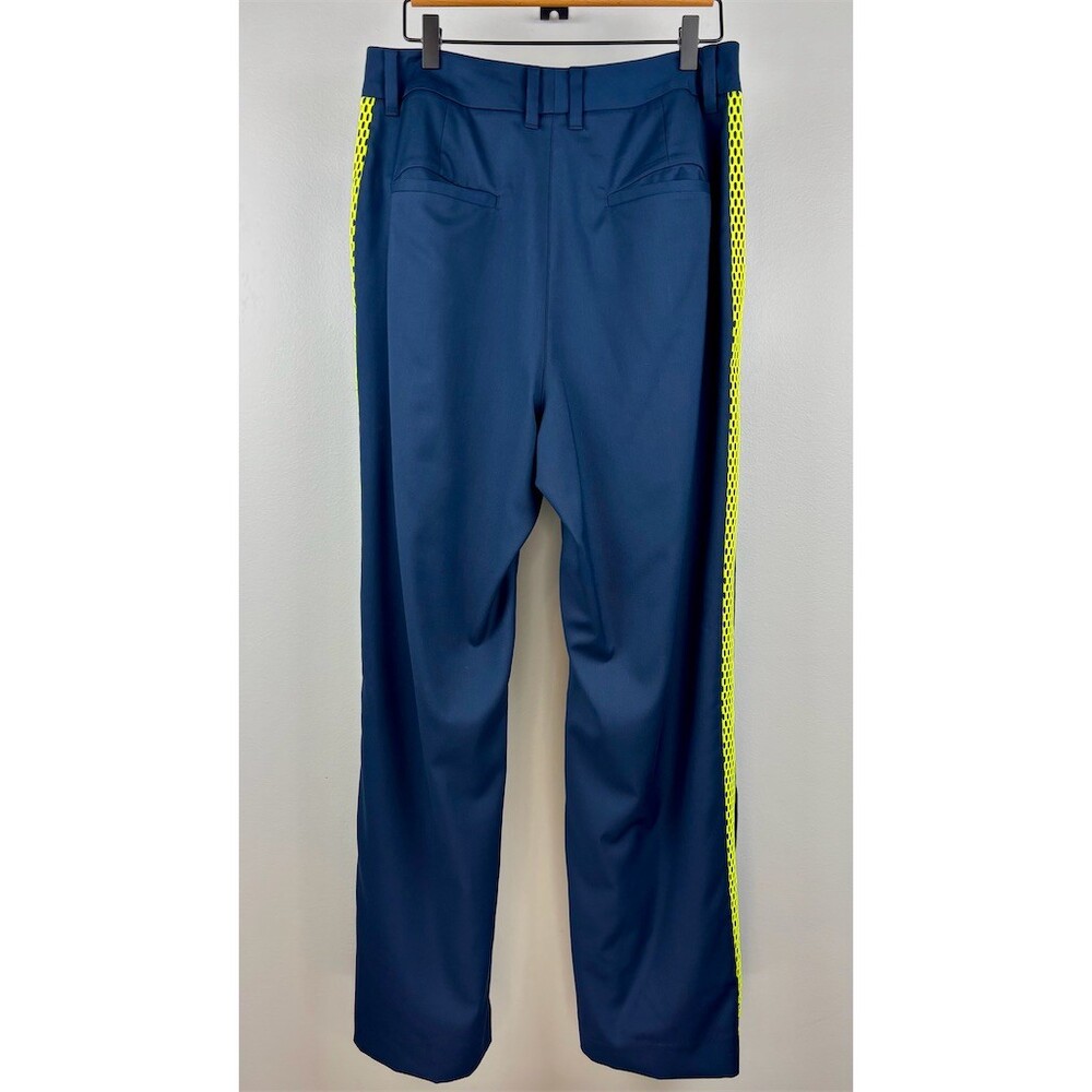 Wildfang Empower Pants Navy Wide-Leg High Rise Pleated Neon Stripe - Picture 5 of 10